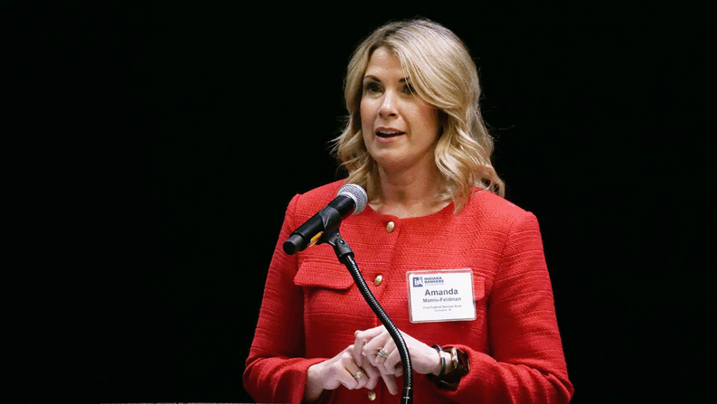 a photo of Amanda Morris-Feldman addressing members of IBA's Future Leadership Division