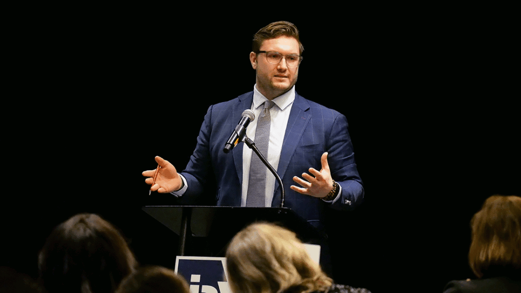 a photo of Ross Teare addressing the IBA Future Leadership Division