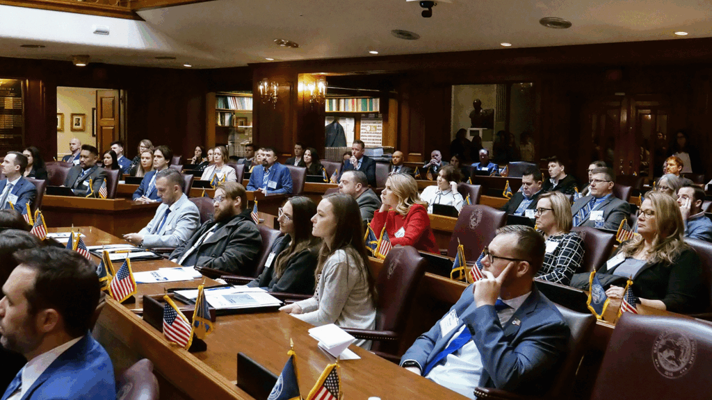a picture of the IBA's Future Leadership Division in the Indiana House Chambers