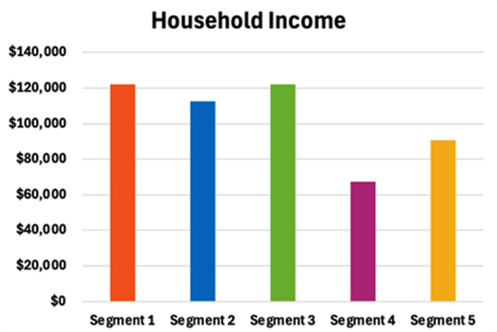 a graphic explaining each segment's household income