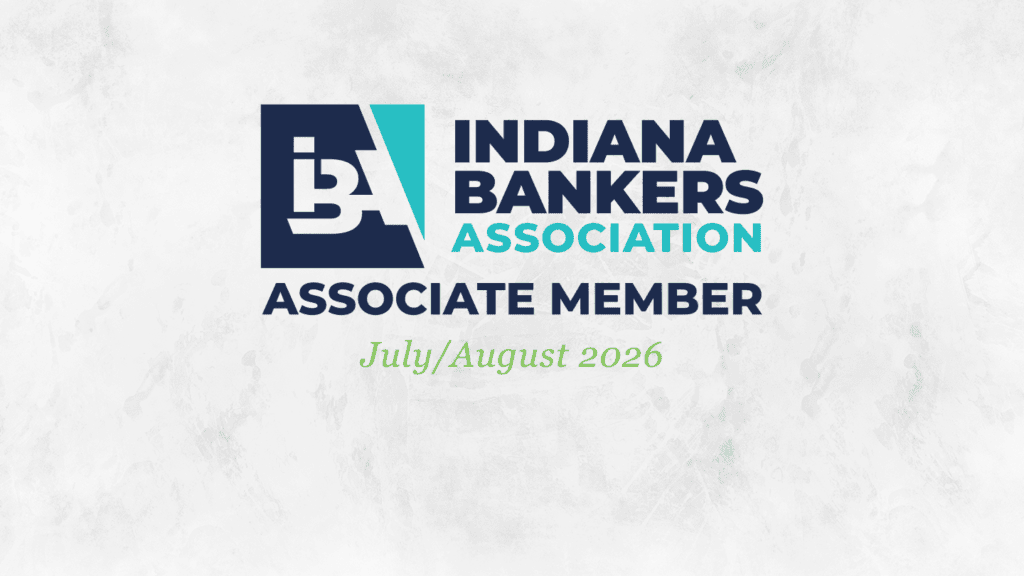 Indiana Bankers Association logo with 'Associate Member' text and 'July/August 2026' on a light textured background