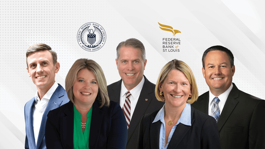 a graphic featuring headshots of five adults in business dress
