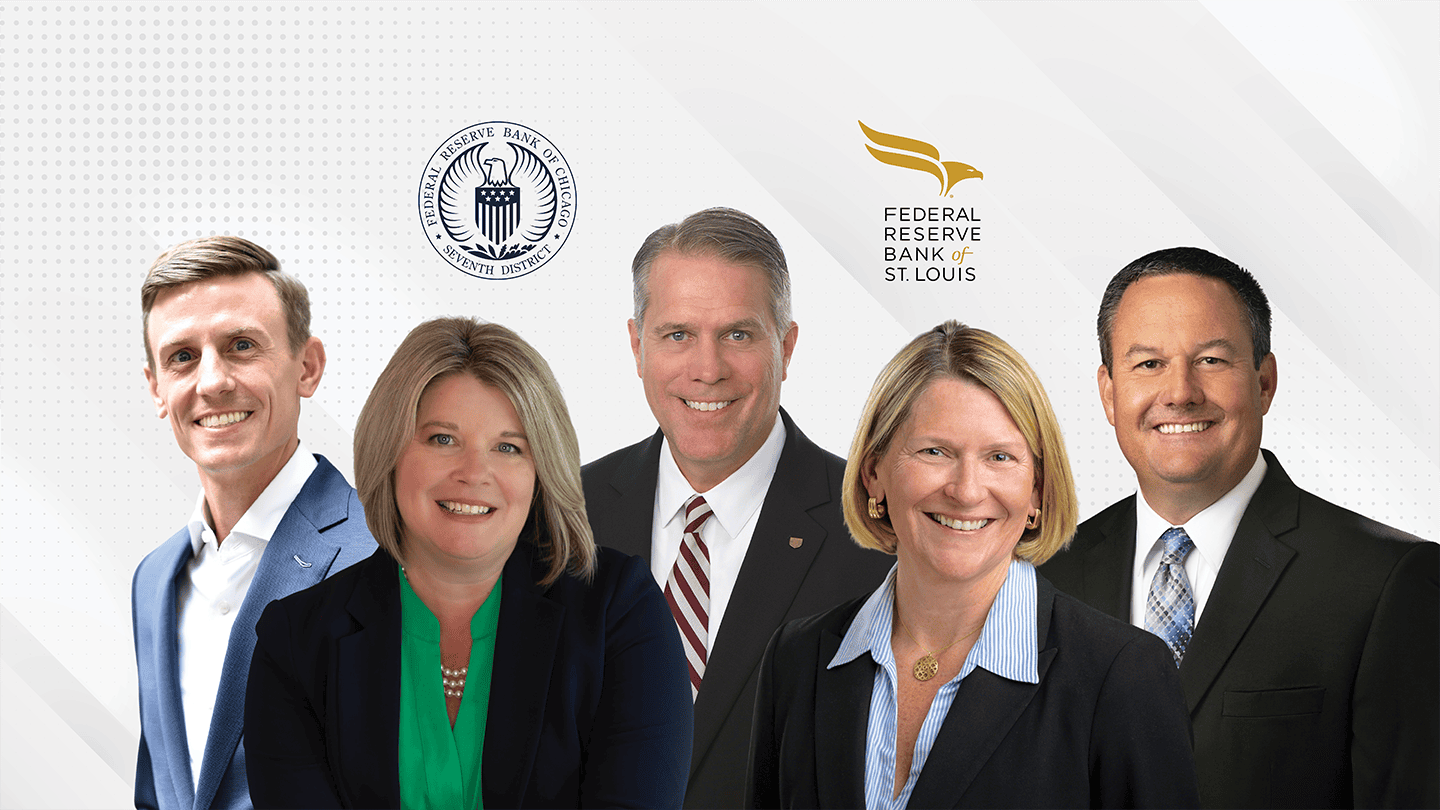 a graphic featuring headshots of five adults in business dress