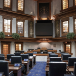 a photo showing the interior of the Indiana Senate chambers